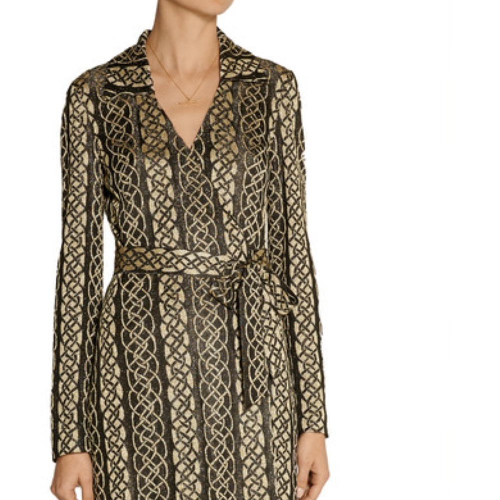 DVF Dolores Metallic Knit Wrap Dress